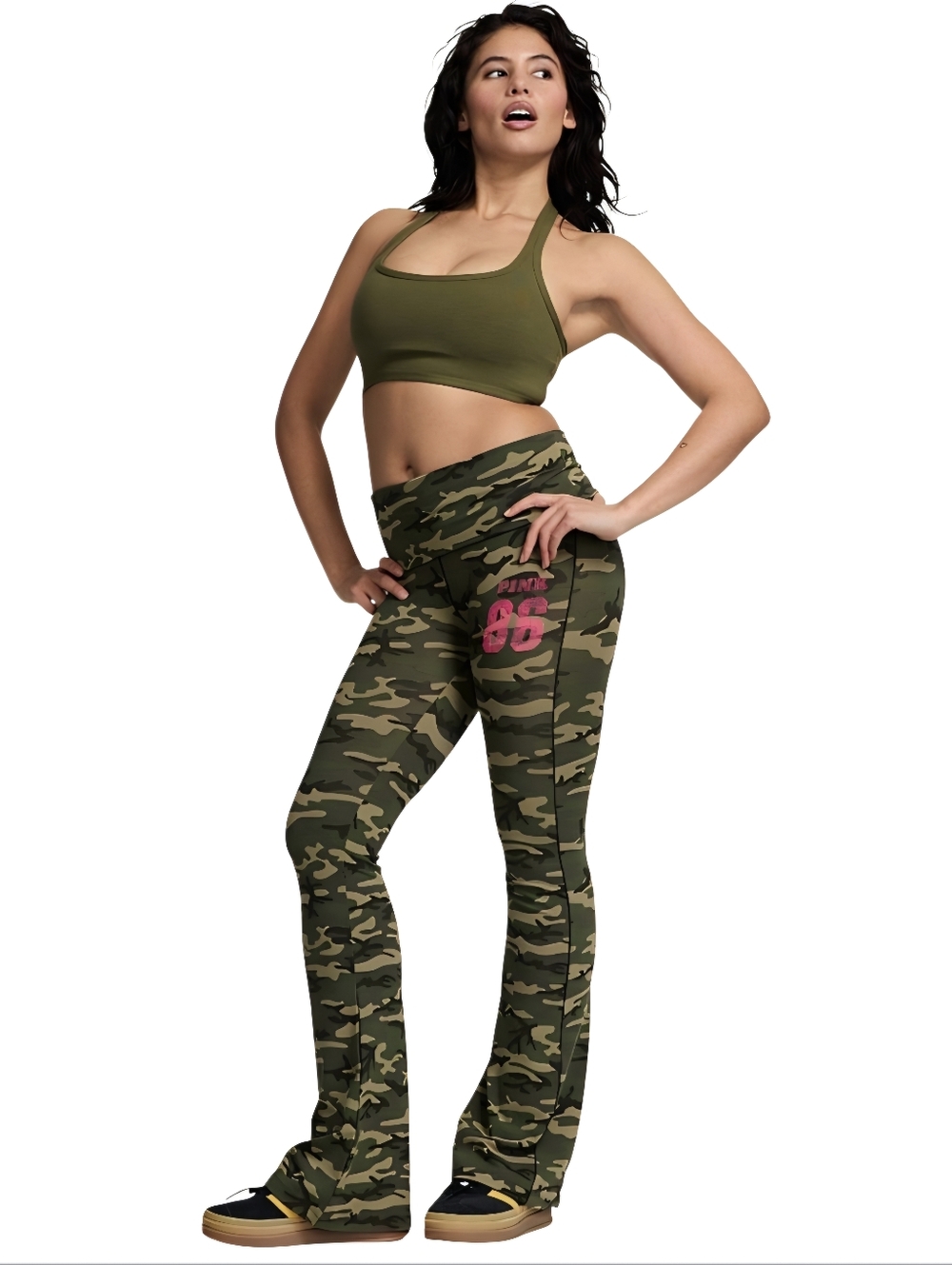 PINK Victoria's Secret Camo Flare Leggings in Olive Green